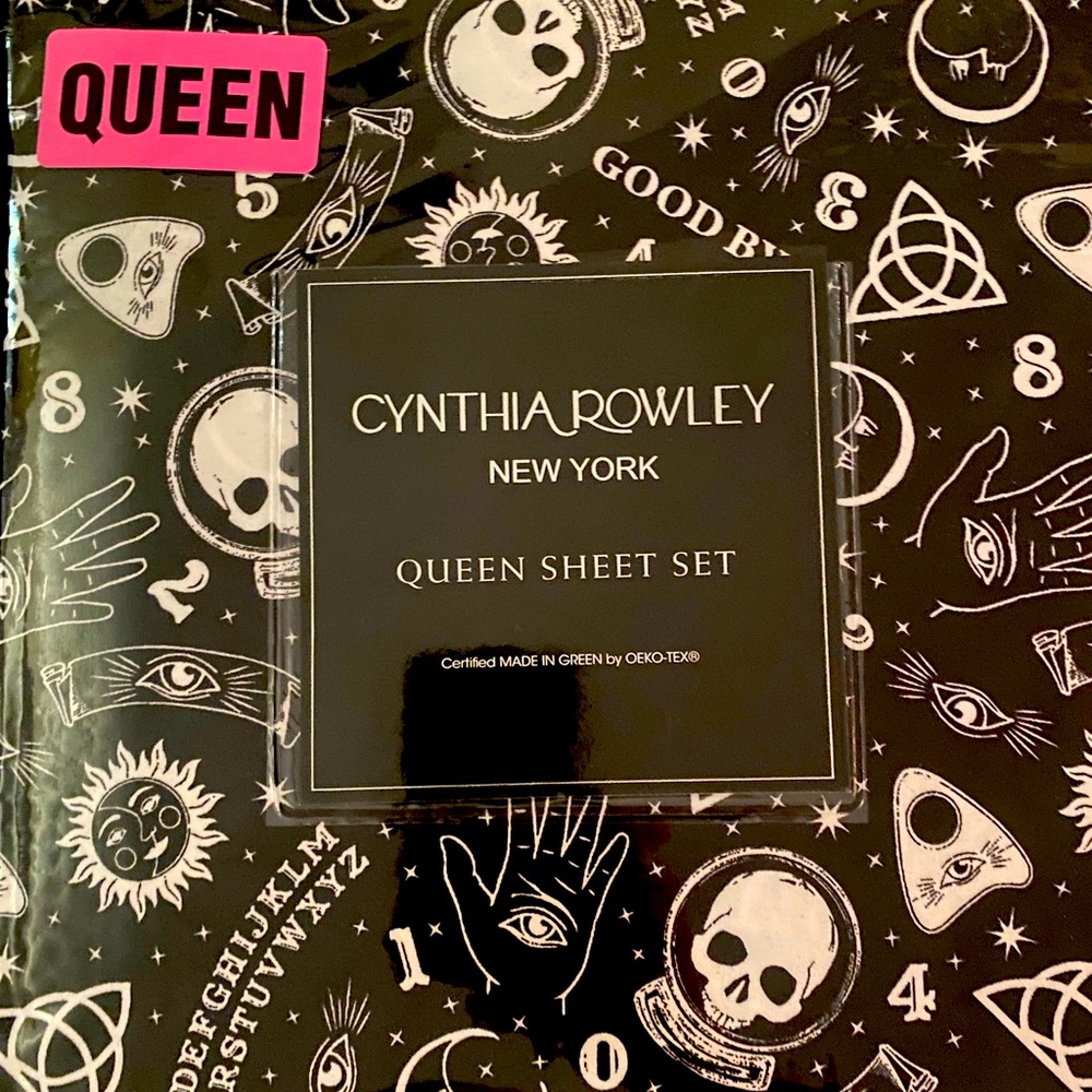 Cynthia Rowley Halloween Witchy Ouija Skull Queen Sheet Set